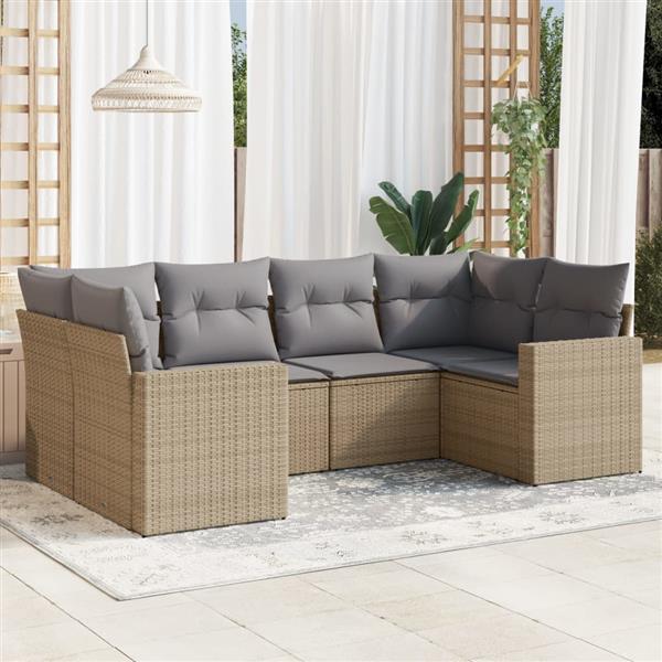 Grote foto vidaxl 6 delige loungeset met kussens poly rattan beige tuin en terras tuinmeubelen