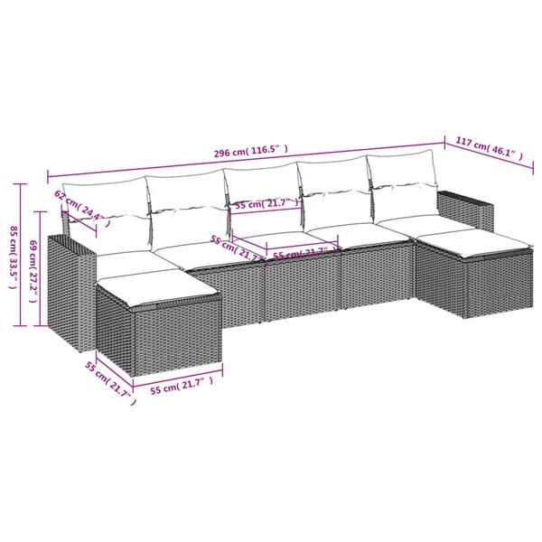 Grote foto vidaxl 7 delige loungeset met kussens poly rattan zwart tuin en terras tuinmeubelen