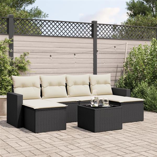 Grote foto vidaxl 7 delige loungeset met kussens poly rattan zwart tuin en terras tuinmeubelen