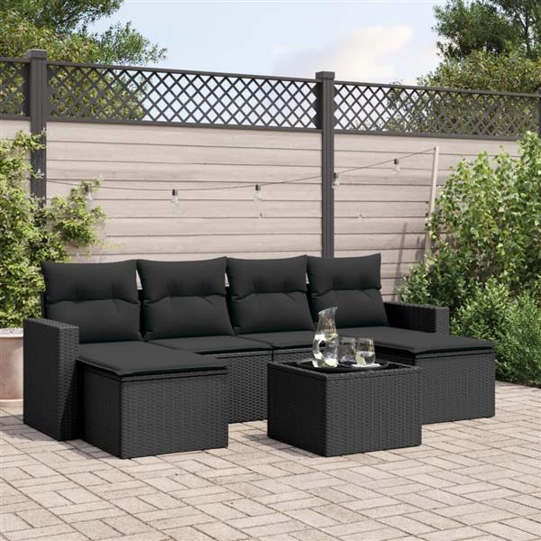 Grote foto vidaxl 7 delige loungeset met kussens poly rattan zwart tuin en terras tuinmeubelen