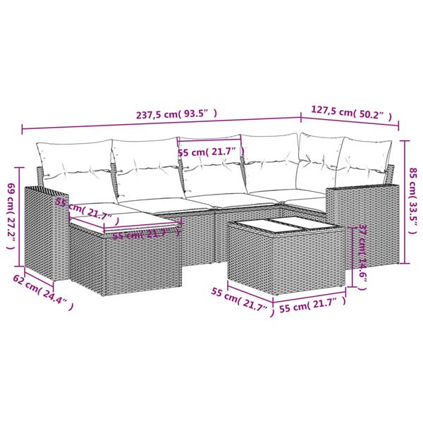 Grote foto vidaxl 7 delige loungeset met kussens poly rattan zwart tuin en terras tuinmeubelen