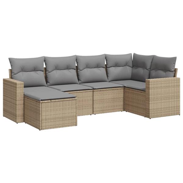 Grote foto vidaxl 6 delige loungeset met kussens poly rattan beige tuin en terras tuinmeubelen