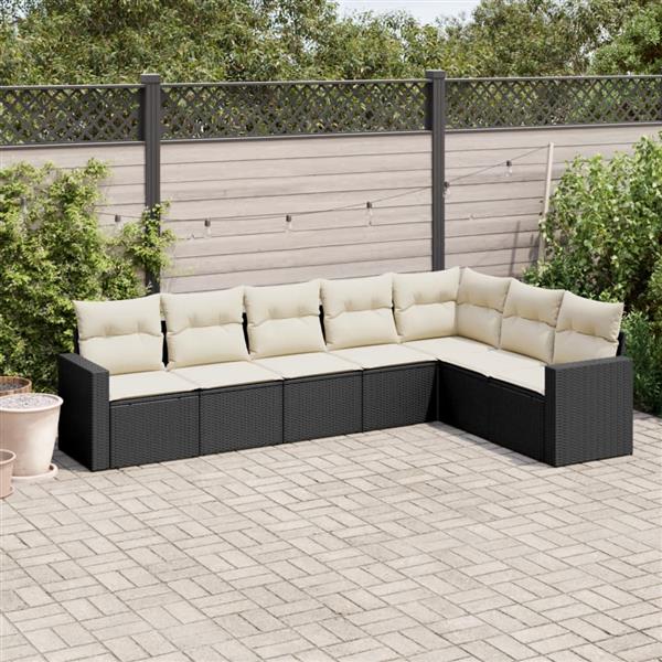 Grote foto vidaxl 7 delige loungeset met kussens poly rattan zwart tuin en terras tuinmeubelen