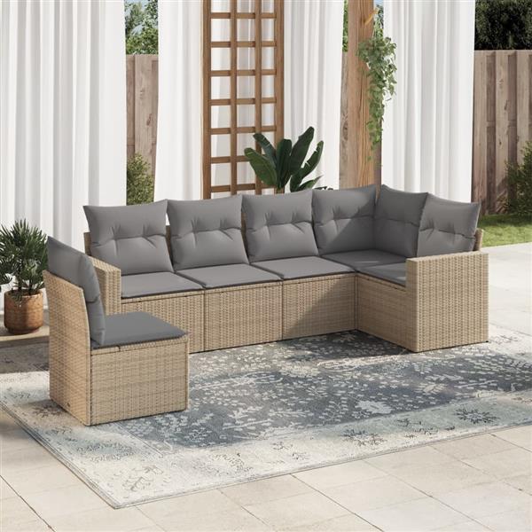 Grote foto vidaxl 6 delige loungeset met kussens poly rattan beige tuin en terras tuinmeubelen