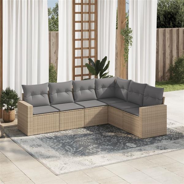 Grote foto vidaxl 6 delige loungeset met kussens poly rattan beige tuin en terras tuinmeubelen