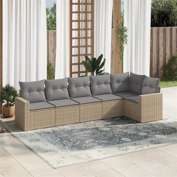 Grote foto vidaxl 6 delige loungeset met kussens poly rattan beige tuin en terras tuinmeubelen