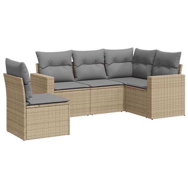 Grote foto vidaxl 5 delige loungeset met kussens poly rattan beige tuin en terras tuinmeubelen