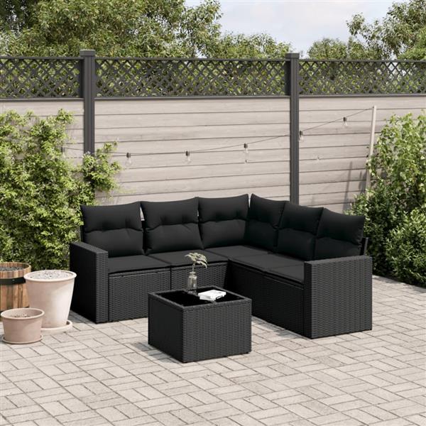 Grote foto vidaxl 6 delige loungeset met kussens poly rattan zwart tuin en terras tuinmeubelen