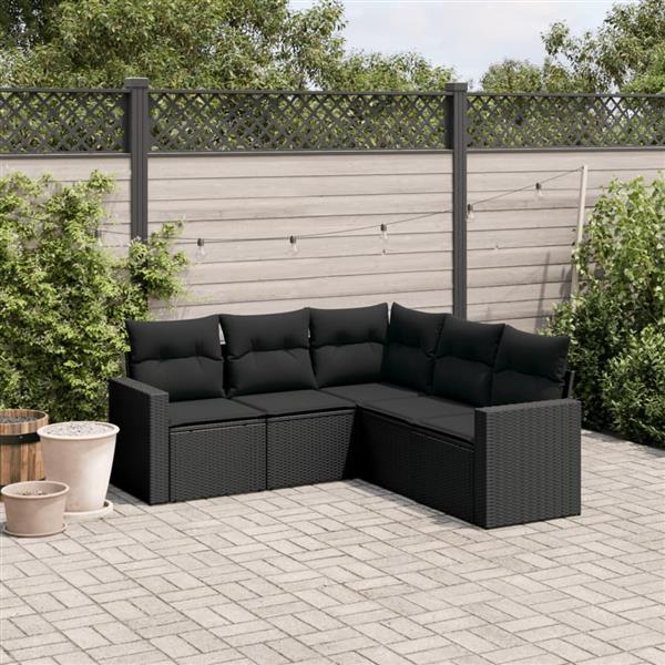 Grote foto vidaxl 5 delige loungeset met kussens poly rattan zwart tuin en terras tuinmeubelen