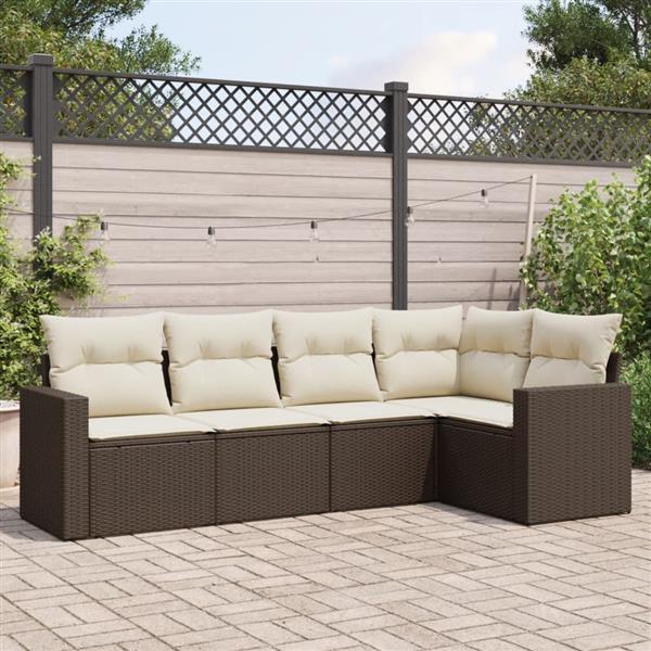 Grote foto vidaxl 5 delige loungeset met kussens poly rattan bruin tuin en terras tuinmeubelen