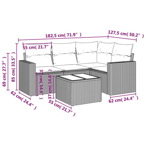 Grote foto vidaxl 5 delige loungeset met kussens poly rattan zwart tuin en terras tuinmeubelen