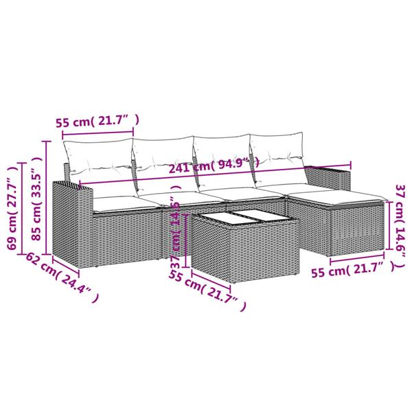 Grote foto vidaxl 6 delige loungeset met kussens poly rattan lichtgrijs tuin en terras tuinmeubelen