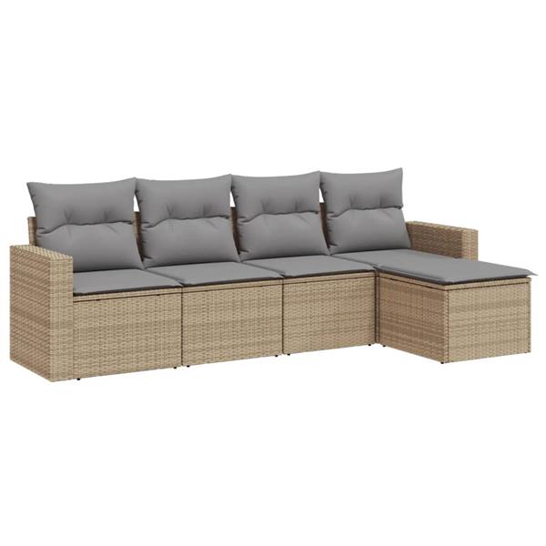 Grote foto vidaxl 5 delige loungeset met kussens poly rattan beige tuin en terras tuinmeubelen