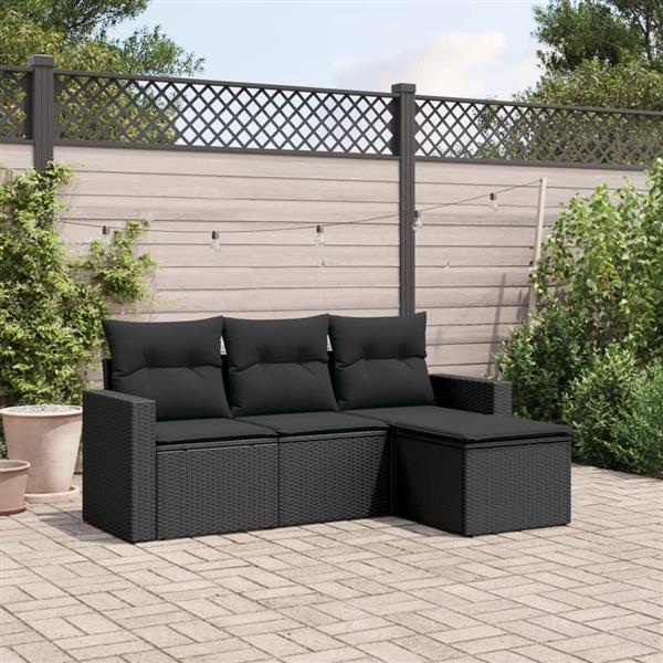 Grote foto vidaxl 4 delige loungeset met kussens poly rattan zwart tuin en terras tuinmeubelen