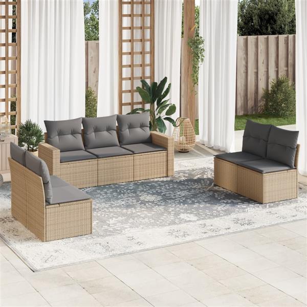 Grote foto vidaxl 7 delige loungeset met kussens poly rattan beige tuin en terras tuinmeubelen