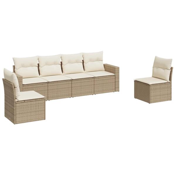 Grote foto vidaxl 6 delige loungeset met kussens poly rattan beige tuin en terras tuinmeubelen