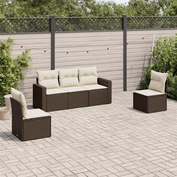 Grote foto vidaxl 5 delige loungeset met kussens poly rattan bruin tuin en terras tuinmeubelen