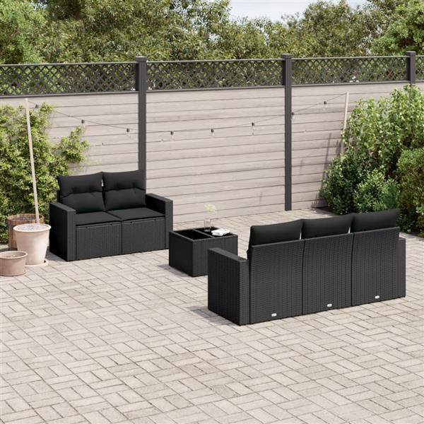 Grote foto vidaxl 6 delige loungeset met kussens poly rattan zwart tuin en terras tuinmeubelen