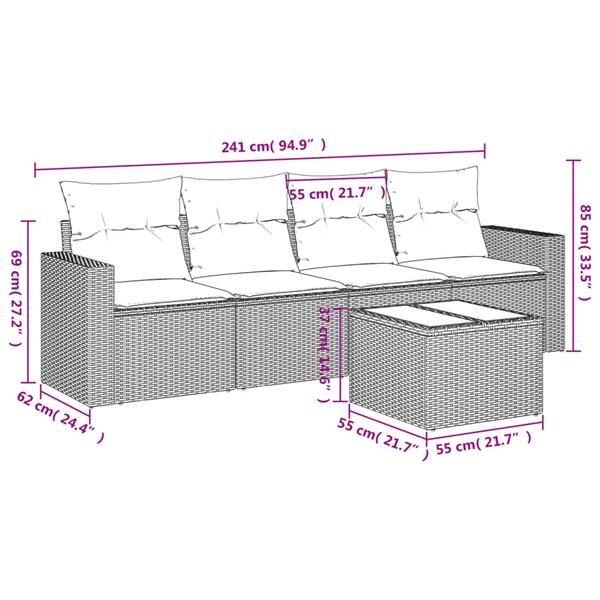 Grote foto vidaxl 5 delige loungeset met kussens poly rattan lichtgrijs tuin en terras tuinmeubelen