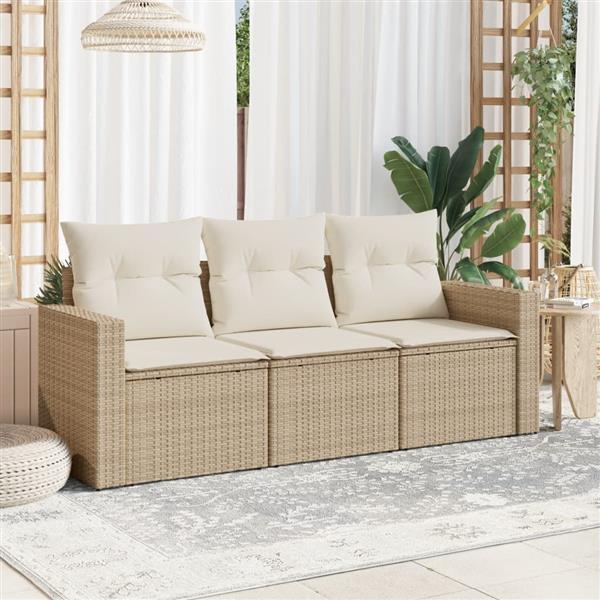 Grote foto vidaxl 3 delige loungeset met kussens poly rattan beige tuin en terras tuinmeubelen