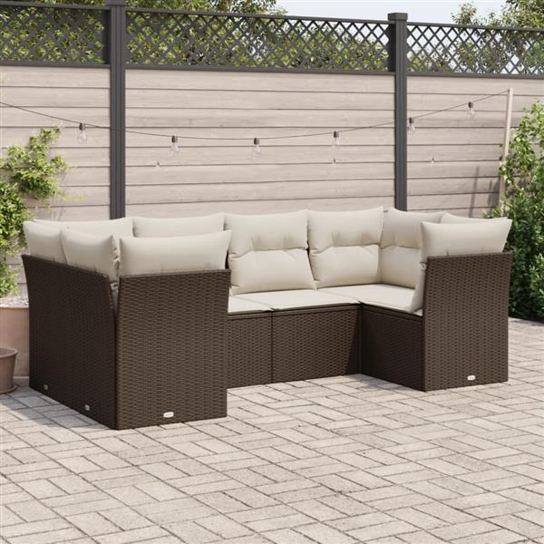 Grote foto vidaxl 6 delige loungeset met kussens poly rattan bruin tuin en terras tuinmeubelen