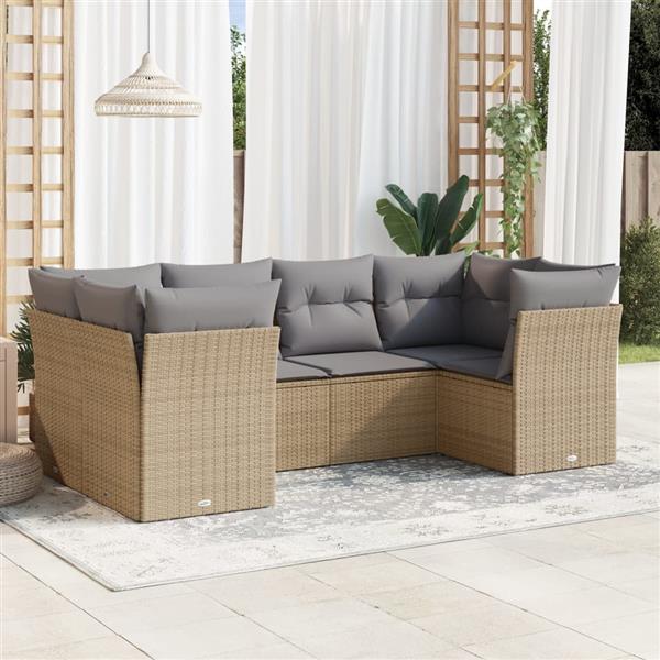 Grote foto vidaxl 6 delige loungeset met kussens poly rattan beige tuin en terras tuinmeubelen