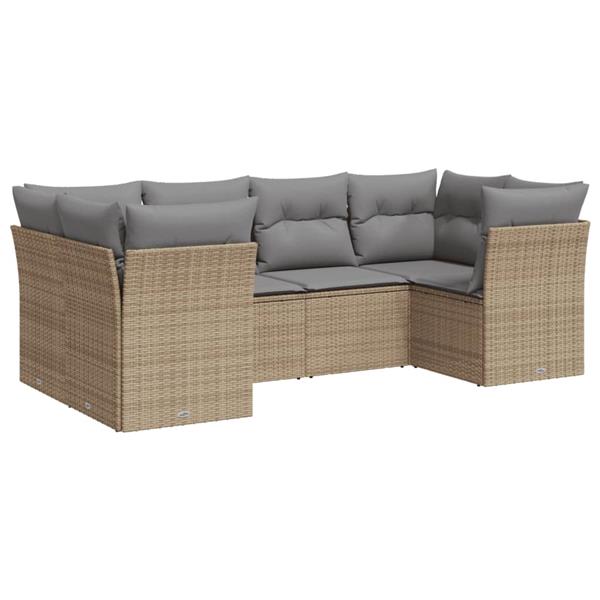 Grote foto vidaxl 6 delige loungeset met kussens poly rattan beige tuin en terras tuinmeubelen