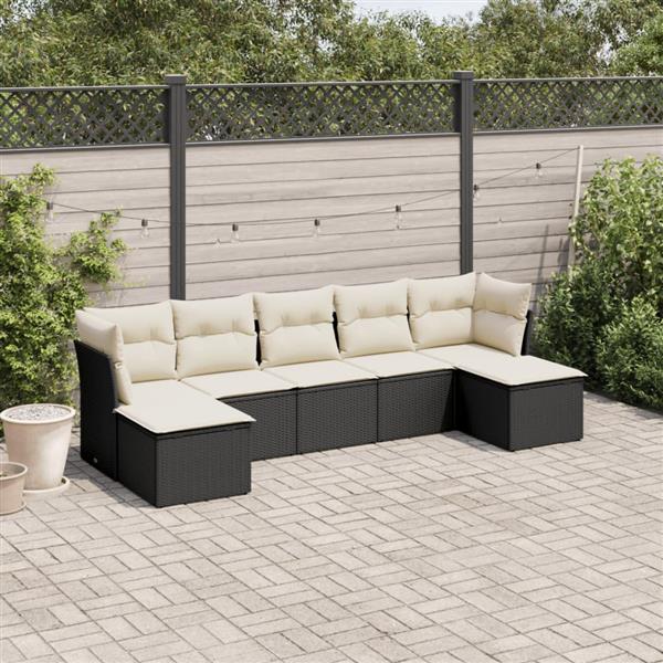 Grote foto vidaxl 7 delige loungeset met kussens poly rattan zwart tuin en terras tuinmeubelen