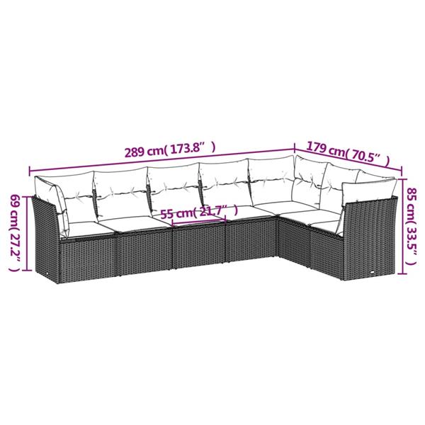 Grote foto vidaxl 7 delige loungeset met kussens poly rattan zwart tuin en terras tuinmeubelen