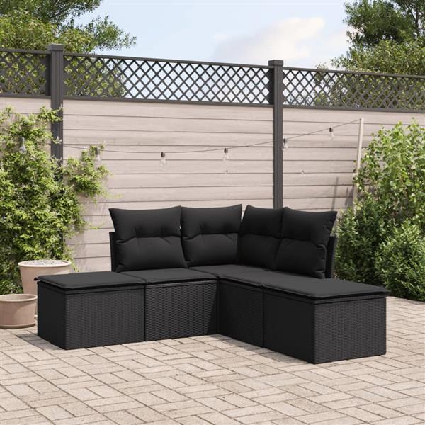 Grote foto vidaxl 5 delige loungeset met kussens poly rattan zwart tuin en terras tuinmeubelen