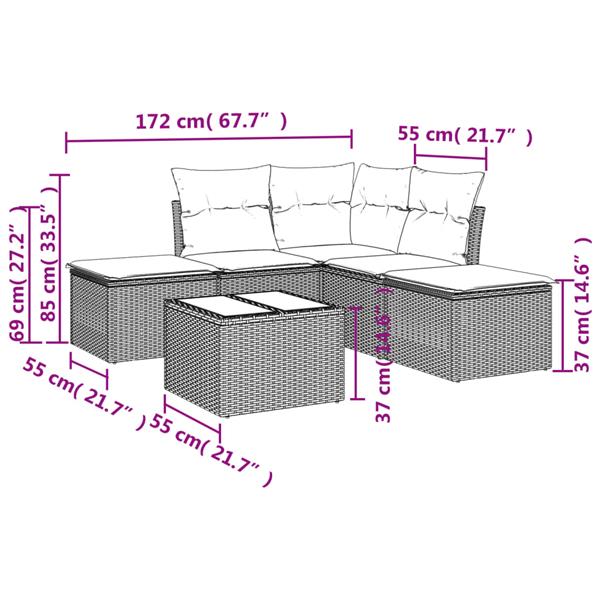 Grote foto vidaxl 6 delige loungeset met kussens poly rattan zwart tuin en terras tuinmeubelen