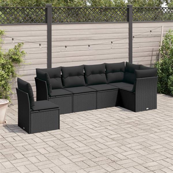 Grote foto vidaxl 6 delige loungeset met kussens poly rattan zwart tuin en terras tuinmeubelen