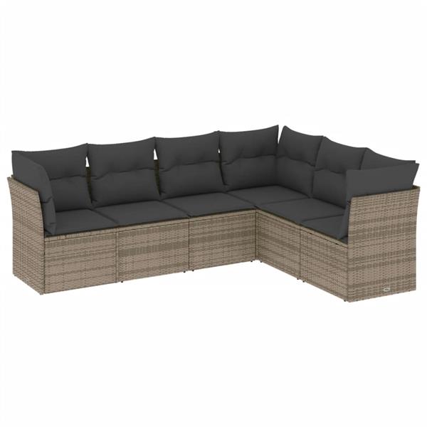 Grote foto vidaxl 6 delige loungeset met kussens poly rattan grijs tuin en terras tuinmeubelen