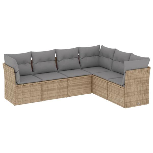 Grote foto vidaxl 6 delige loungeset met kussens poly rattan beige tuin en terras tuinmeubelen