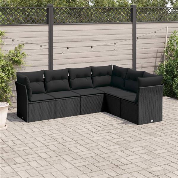 Grote foto vidaxl 6 delige loungeset met kussens poly rattan zwart tuin en terras tuinmeubelen