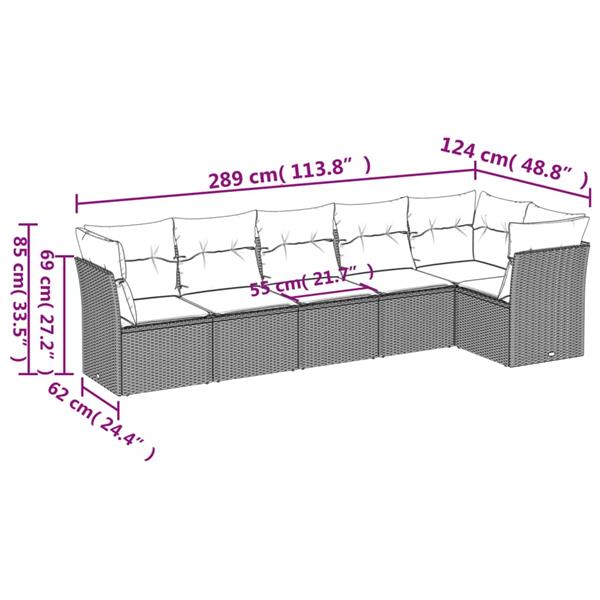 Grote foto vidaxl 6 delige loungeset met kussens poly rattan bruin tuin en terras tuinmeubelen