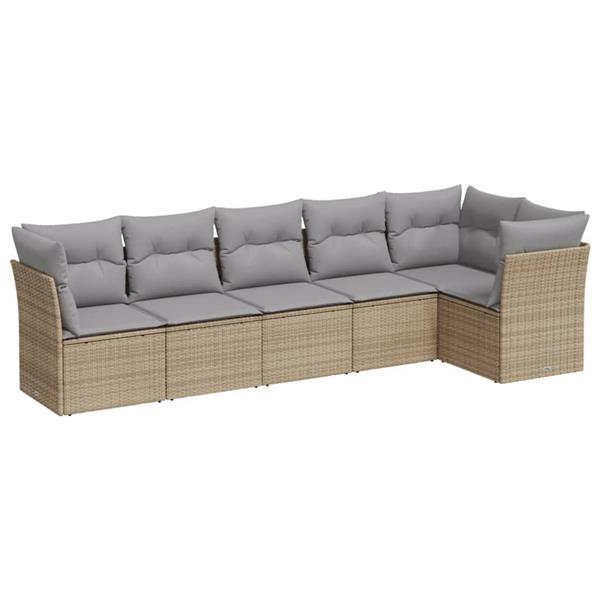 Grote foto vidaxl 6 delige loungeset met kussens poly rattan beige tuin en terras tuinmeubelen