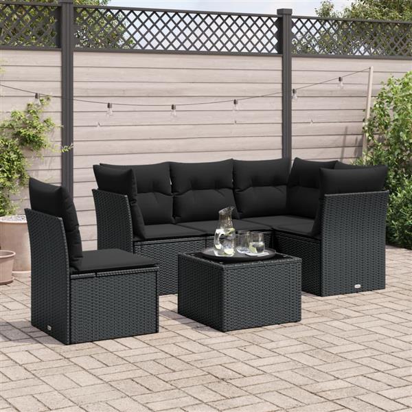 Grote foto vidaxl 6 delige loungeset met kussens poly rattan zwart tuin en terras tuinmeubelen