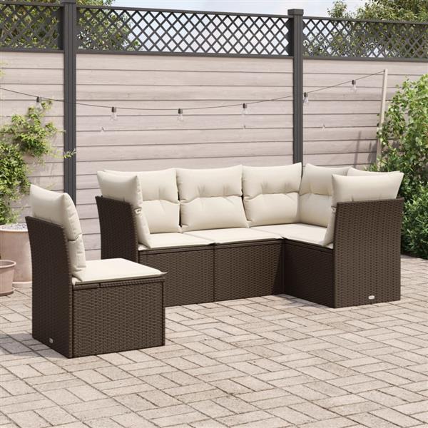 Grote foto vidaxl 5 delige loungeset met kussens poly rattan bruin tuin en terras tuinmeubelen