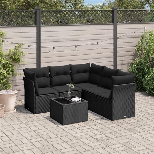 Grote foto vidaxl 6 delige loungeset met kussens poly rattan zwart tuin en terras tuinmeubelen