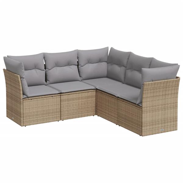 Grote foto vidaxl 5 delige loungeset met kussens poly rattan beige tuin en terras tuinmeubelen