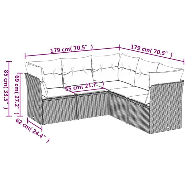 Grote foto vidaxl 5 delige loungeset met kussens poly rattan beige tuin en terras tuinmeubelen