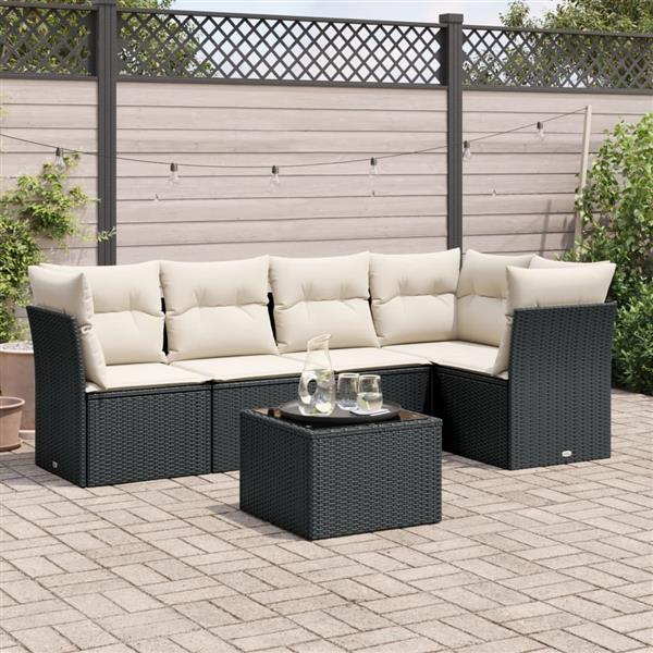 Grote foto vidaxl 6 delige loungeset met kussens poly rattan zwart tuin en terras tuinmeubelen