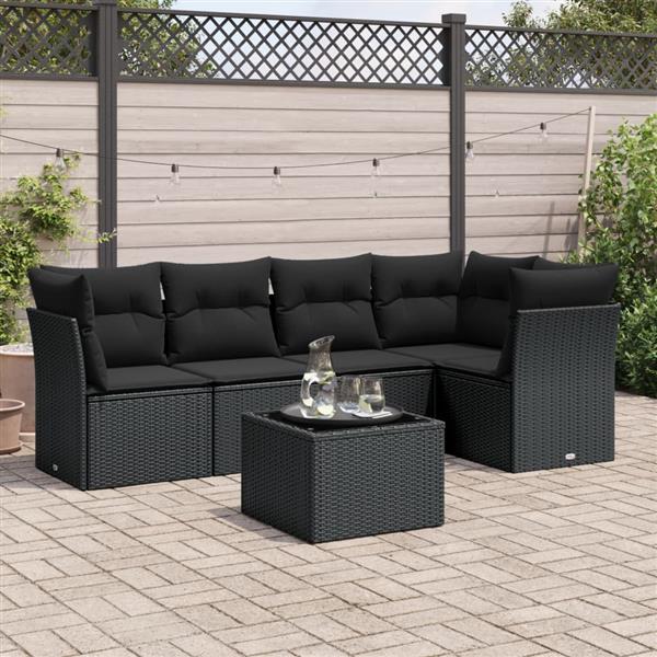 Grote foto vidaxl 6 delige loungeset met kussens poly rattan zwart tuin en terras tuinmeubelen