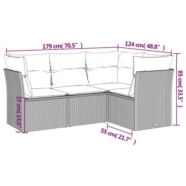 Grote foto vidaxl 4 delige loungeset met kussens poly rattan grijs tuin en terras tuinmeubelen