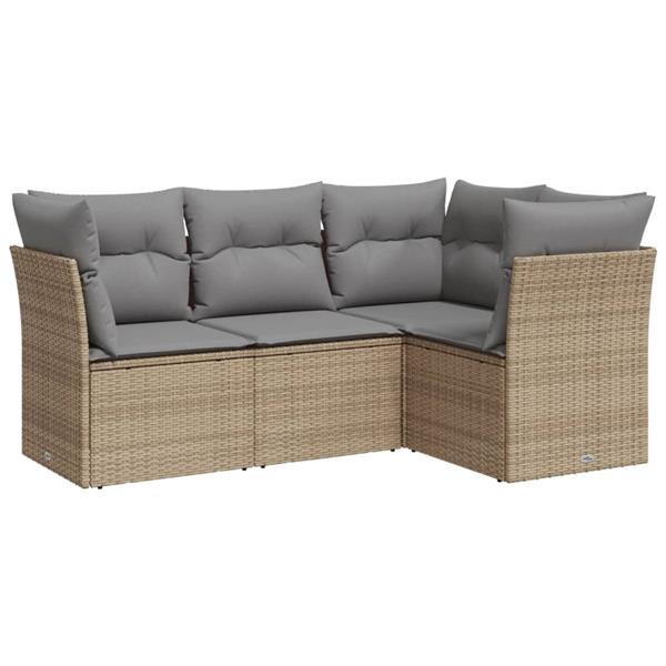 Grote foto vidaxl 4 delige loungeset met kussens poly rattan beige tuin en terras tuinmeubelen