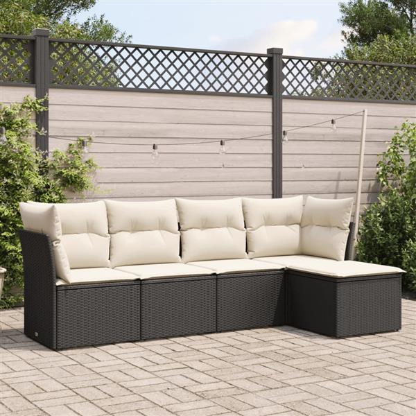 Grote foto vidaxl 5 delige loungeset met kussens poly rattan zwart tuin en terras tuinmeubelen