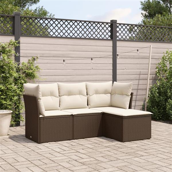 Grote foto vidaxl 4 delige loungeset met kussens poly rattan bruin tuin en terras tuinmeubelen