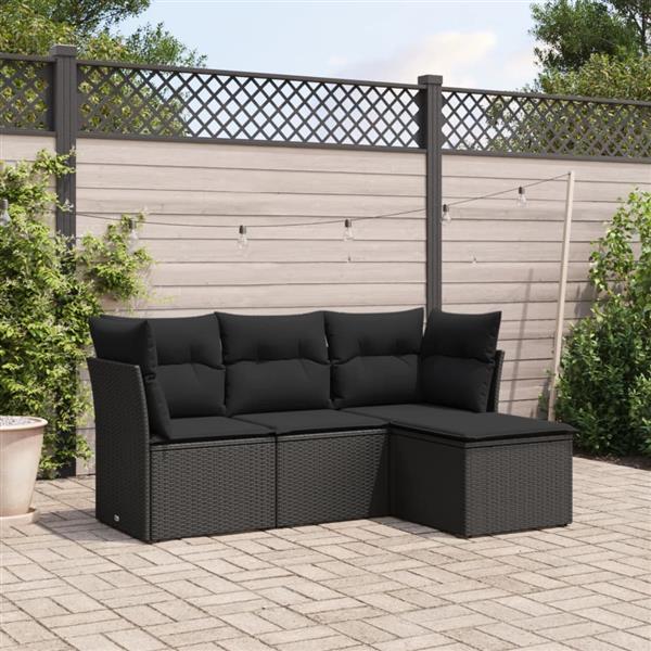 Grote foto vidaxl 4 delige loungeset met kussens poly rattan zwart tuin en terras tuinmeubelen