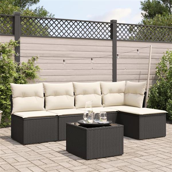 Grote foto vidaxl 6 delige loungeset met kussens poly rattan zwart tuin en terras tuinmeubelen